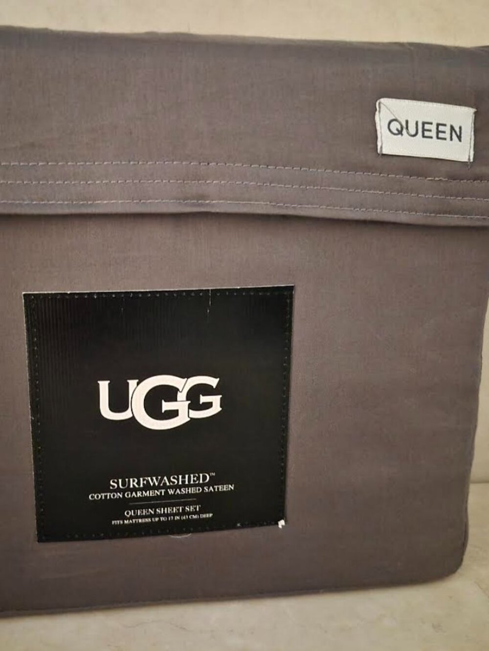 UGG Surfwashed/ Sunwashed Cotton Sateen Sheets, Queen, Charcoal, New with Tag